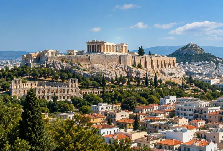 The Acropolis above Athens, Greece