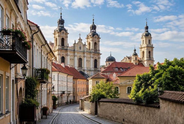 Baroque old-town street in Vilnius, Lithuania