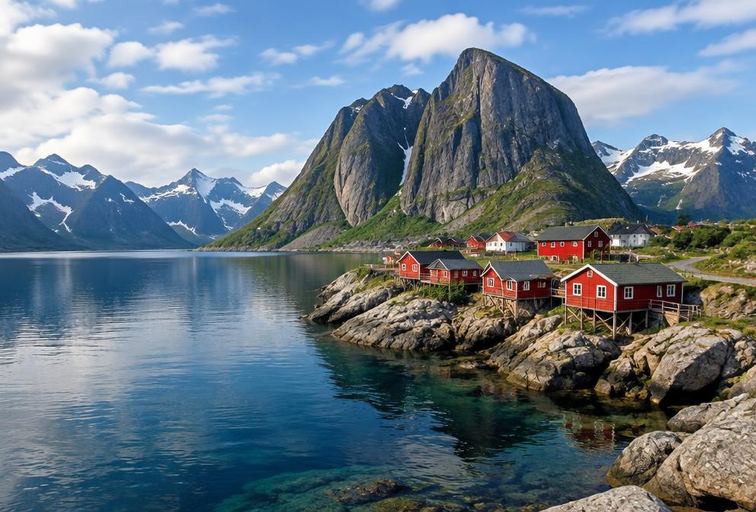Fjord village and mountains in Norway